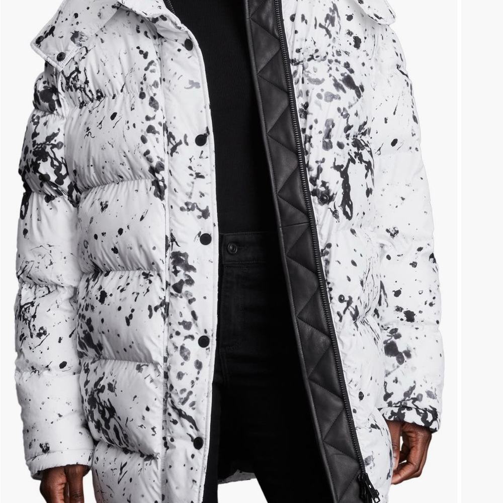 All Saints Monochrome Splatter Puffer Jacket
